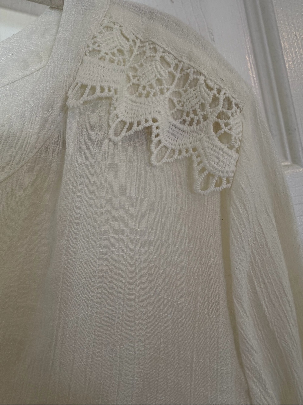 Y2K Boho Embroidered White Peasant Top Lace Trim Indie Sleaze Size L Cottagecore - Picture 4 of 8
